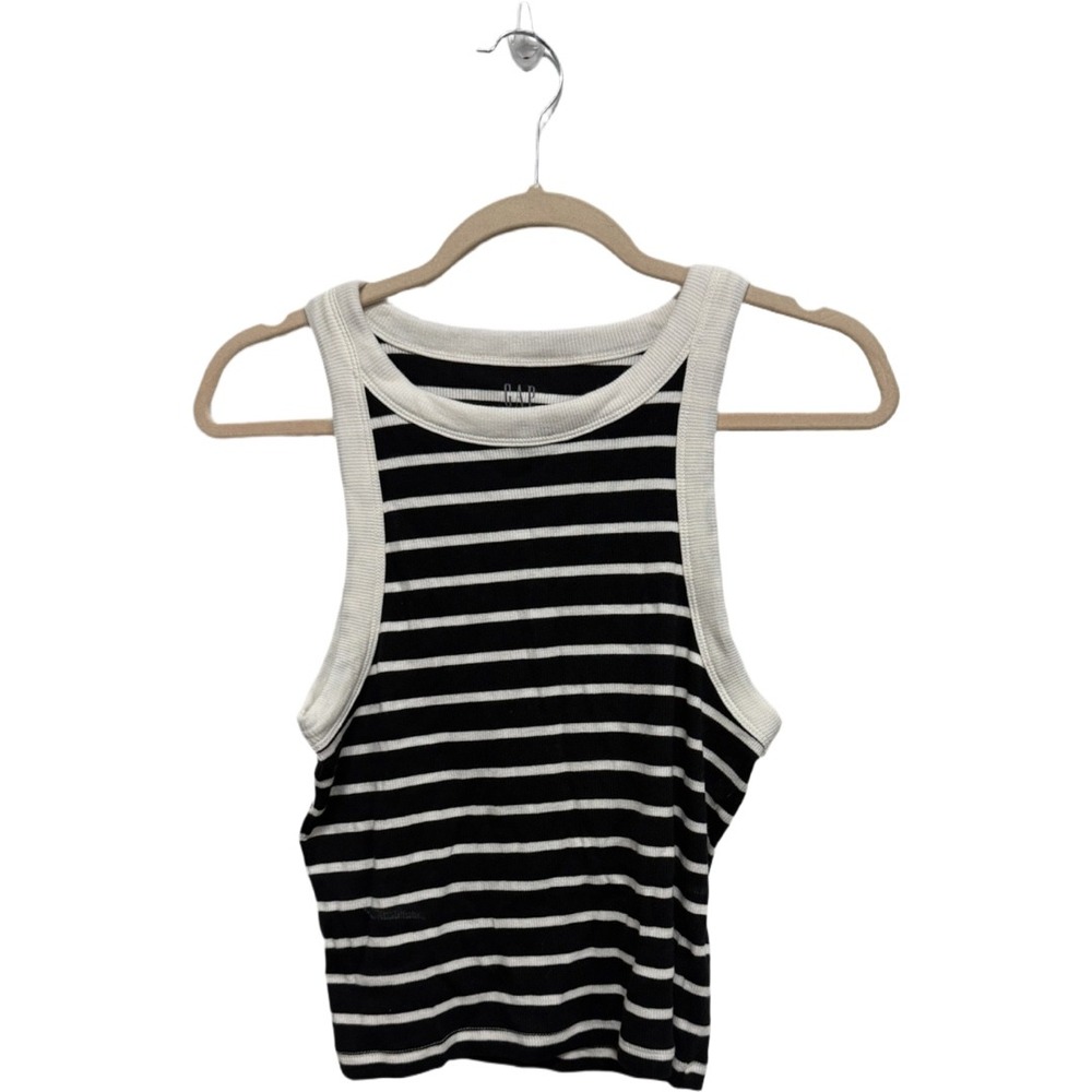 Gap Modern Tank Top Women's Medium Black White Striped Ribbed Sleeveless